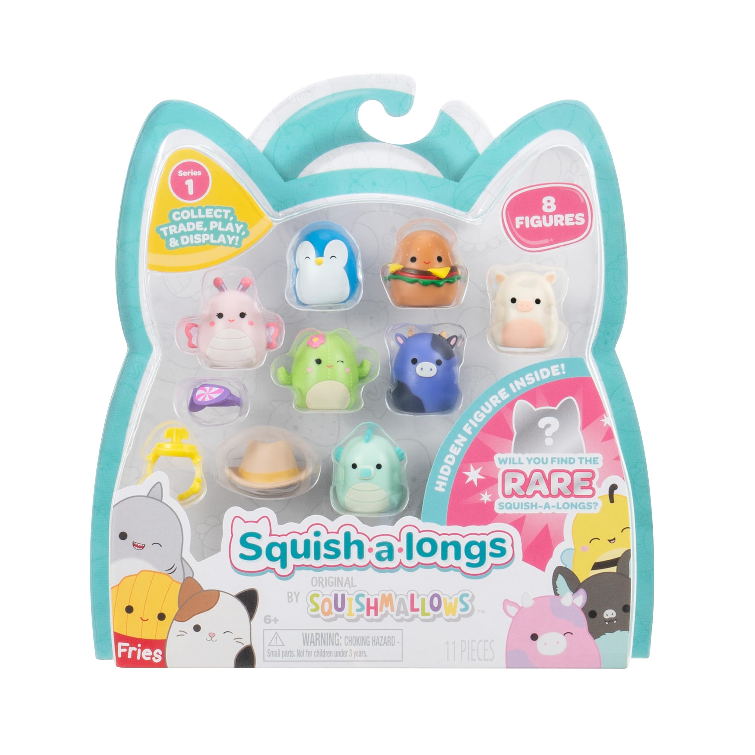 Squish-a-longs by Original Squishmallows 8 Pack - Series 1, Style 1 - (8) 1” Mini-Squish with 2 Accessories, Ring, and Collector’s Guide - Collect, Trade, & Play