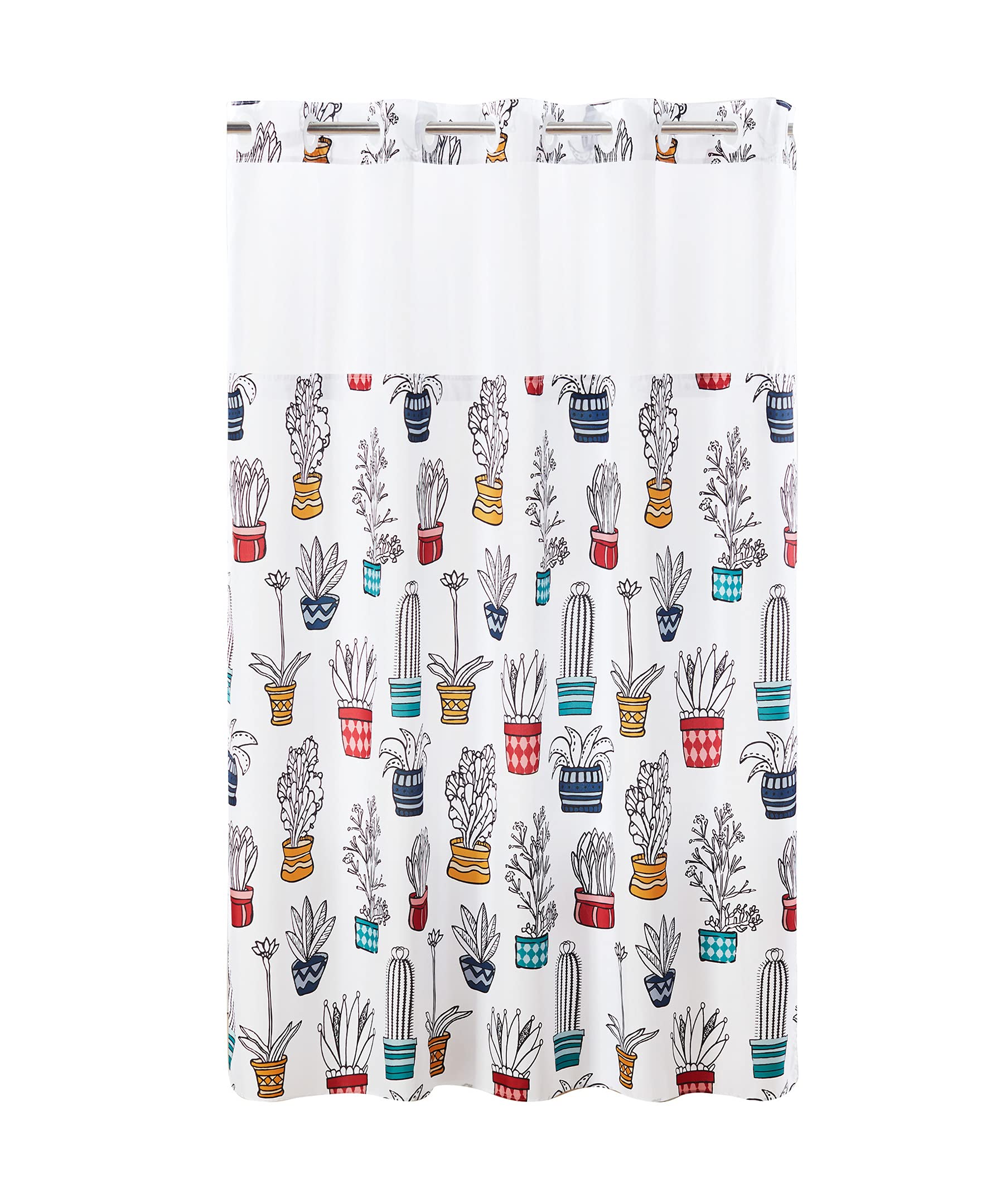 Hookless Cactus Print Shower Curtain with Peva Liner, 71 X 74, Multi