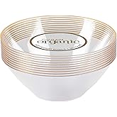 [6 OZ 40 Count] Clear Plastic Organic Design Party Dessert bowls With Gold Rim Premium heavyweight Elegant Disposable Tableware Dishes