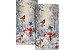 Giwawa Winter Snowman Hand Towels Set of 2 Red Bird Berry Decorative Fingertip Towel Soft Absorbent Bath Towels for Bathroom Kitchen Hotel Spa