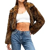 Amazhiyu Women's Faux Fur Cropped Coat Winter Open-front Long Sleeve Jackets Warm