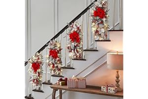 JULAKO Christmas Teardrop Swag for Decorating, 24" Prelit Cordless Stair Decorations with Lights, 1 Pcs Artificial Christmas Garland Wreath for Staircase Front Door Home Window Decor (Red & White)