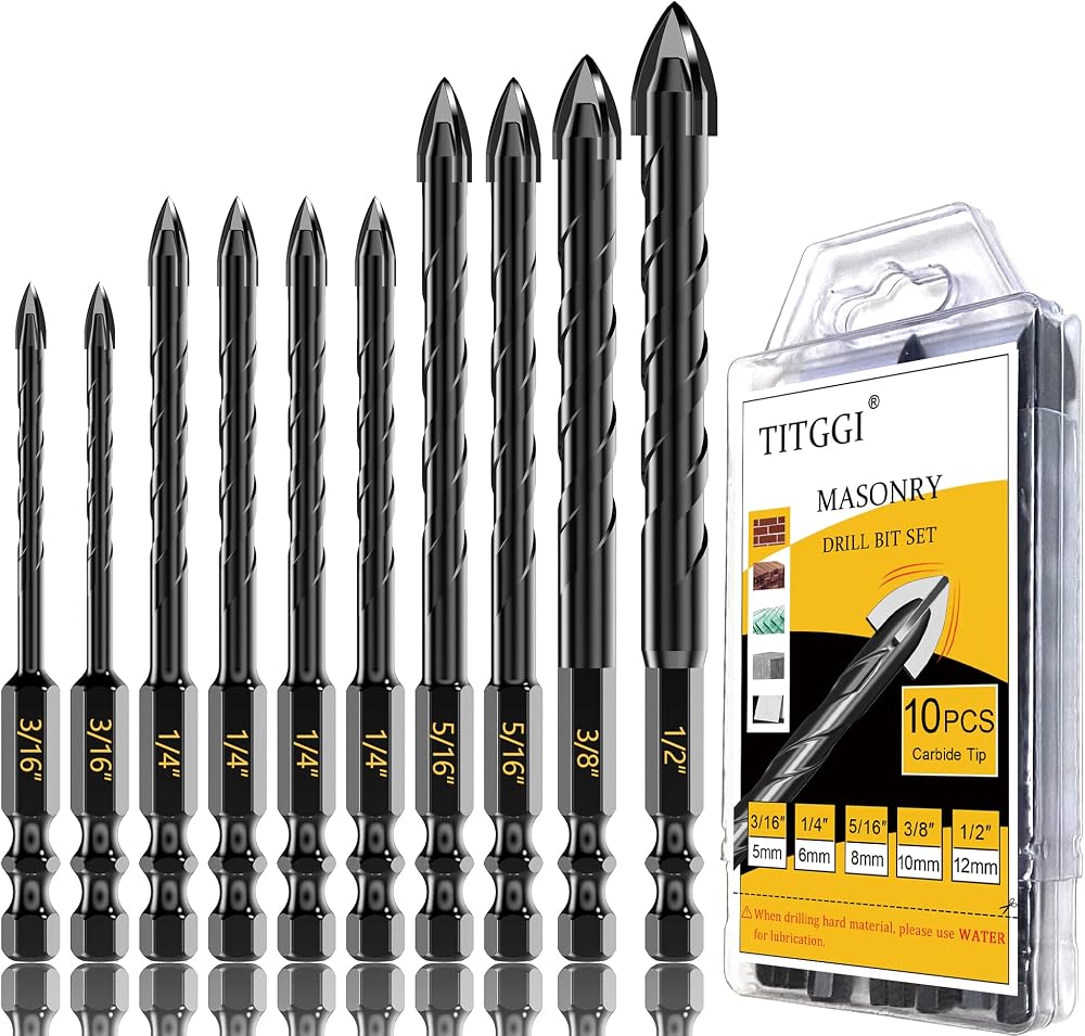 Camdios Tile Drill Bits Set 10Pcs Masonry Carbide Cross Tip 5mm-12mm