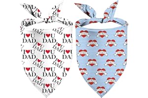 YAOFAVO Father's Day Dog Bandanas 2 Pack, I Love Dad Heart Dog Scarfs for Boy and Girl, Pet Scarves for Holiday Bandanas for Small Medium Large Dogs (Father's Day, One Size)