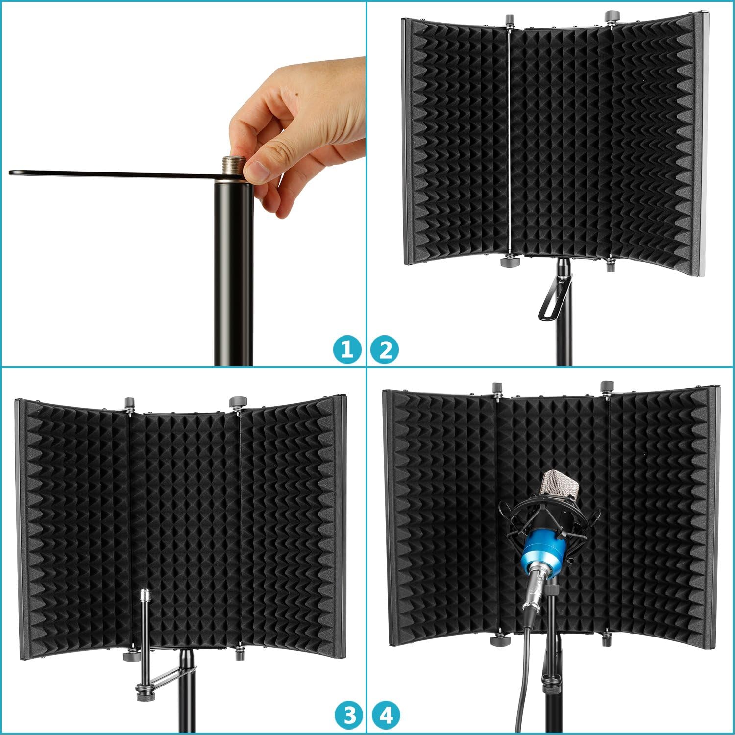 Neewer Professional Studio Recording Microphone Isolation Shield. High Density Absorbent Foam is Used to Filter Vocal. Compatible with Blue Yeti and Any Condenser Microphone Recording Equipment: Musical Instruments