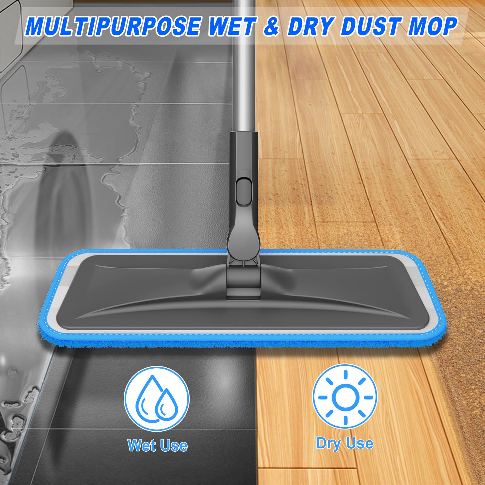 Microfiber Mops for Hardwood Floor Cleaning - BPAWA Flat Floor Mop with 4 Washable Pads for Laminate Wood Tile Vinyl Home Kitchen Bathroom - 59