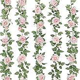 ZIFTY 5Pcs 32.5FT Pink Flower Garland Fake Rose Vines for Tea Party Mother's Day Decorations Faux Artificial Floral Garland Hanging Rose Ivy for Baby Shower Wedding Arch Ceremony Outdoor Wall Decor