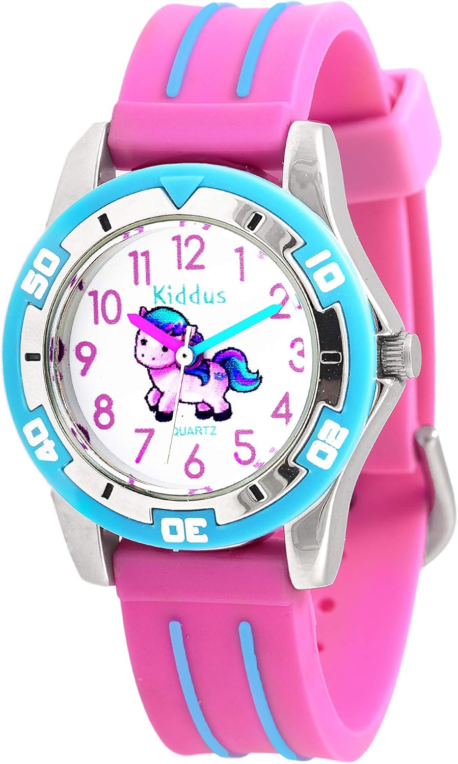 KIDDUS Reloj Educativo de Calidad para niña y niño. Analógico de Pulsera, con Ejercicios Time Teacher para Aprender a Leer y Decir la Hora. Mecanismo de Cuarzo japonés