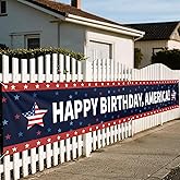 250th Anniversary Celebration Large Banner Happy Birthday Flag, 120 x 20 Inch Patriotic Decoration 250 Years