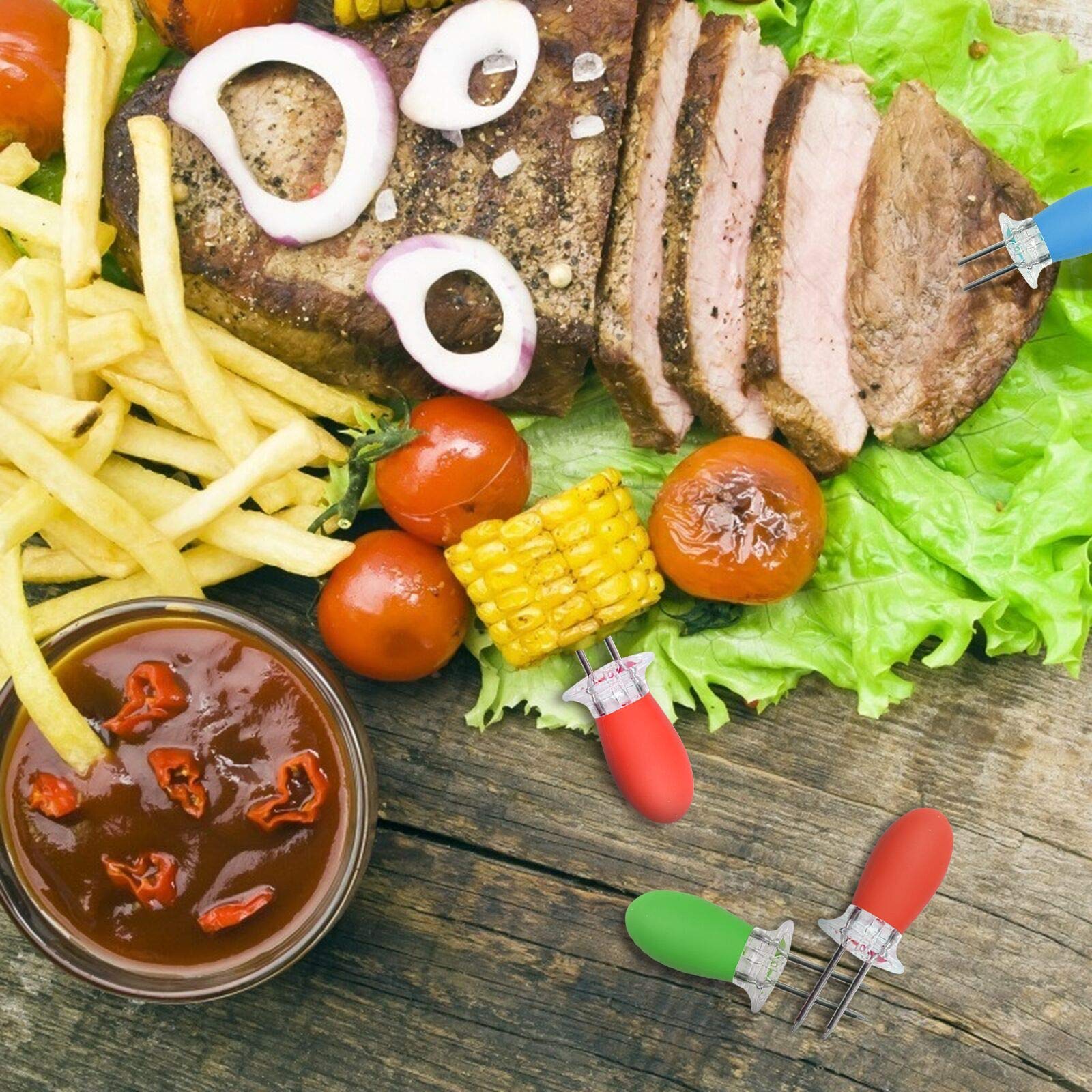 Matogle 4 Pairs Interlocking Corn Holders Stainless Steel Cob Forks Twin Prong Sweetcorn Skewers for Home BBQ Barbecue Salads Grill Picnic Outdoor Party Camping