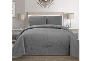 FANCY LINEN LLC Fancy Collection 3pc King/California King Embossed Oversized Coverlet Bedspread Set Solid Light Grey New