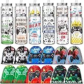 Ovveroche 24 Pcs Video Game Party Favors, 12 Pcs Video Game Plastic Cups with Lids and Straws,12 Pcs Gamer Party Drawstring Bags, Reusable Cups Plastic Tumbler Gaming Goodie Bag for Birthdays Supplies