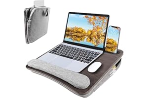 Lap Desk Laptop Bed Table: Home Office Portable Computer Lapdesk with Soft Pillow Cushion and Storage Bag - Wood Wide Writing