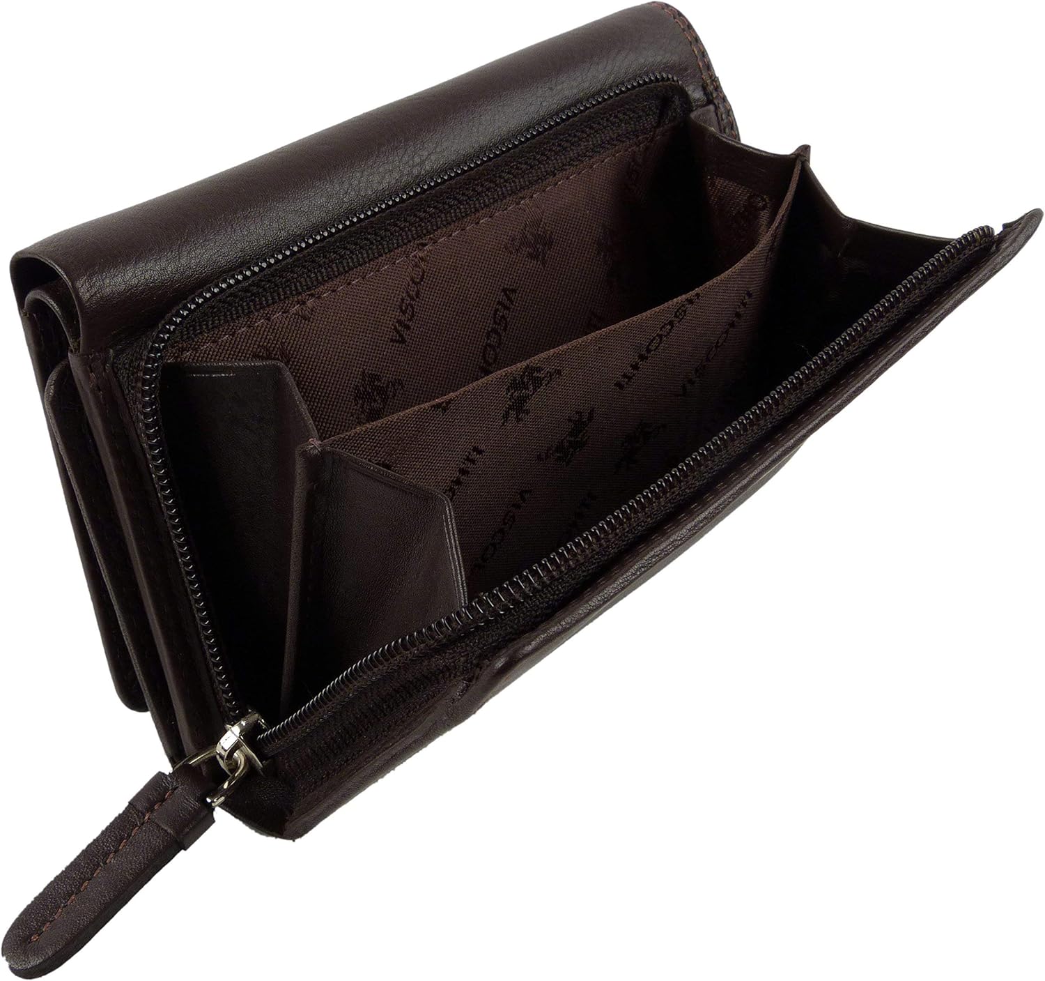 Ladies Leather Medium Flap Over Purse/Wallet by Visconti Heritage Gift Boxed (Chocolate) - Image 5