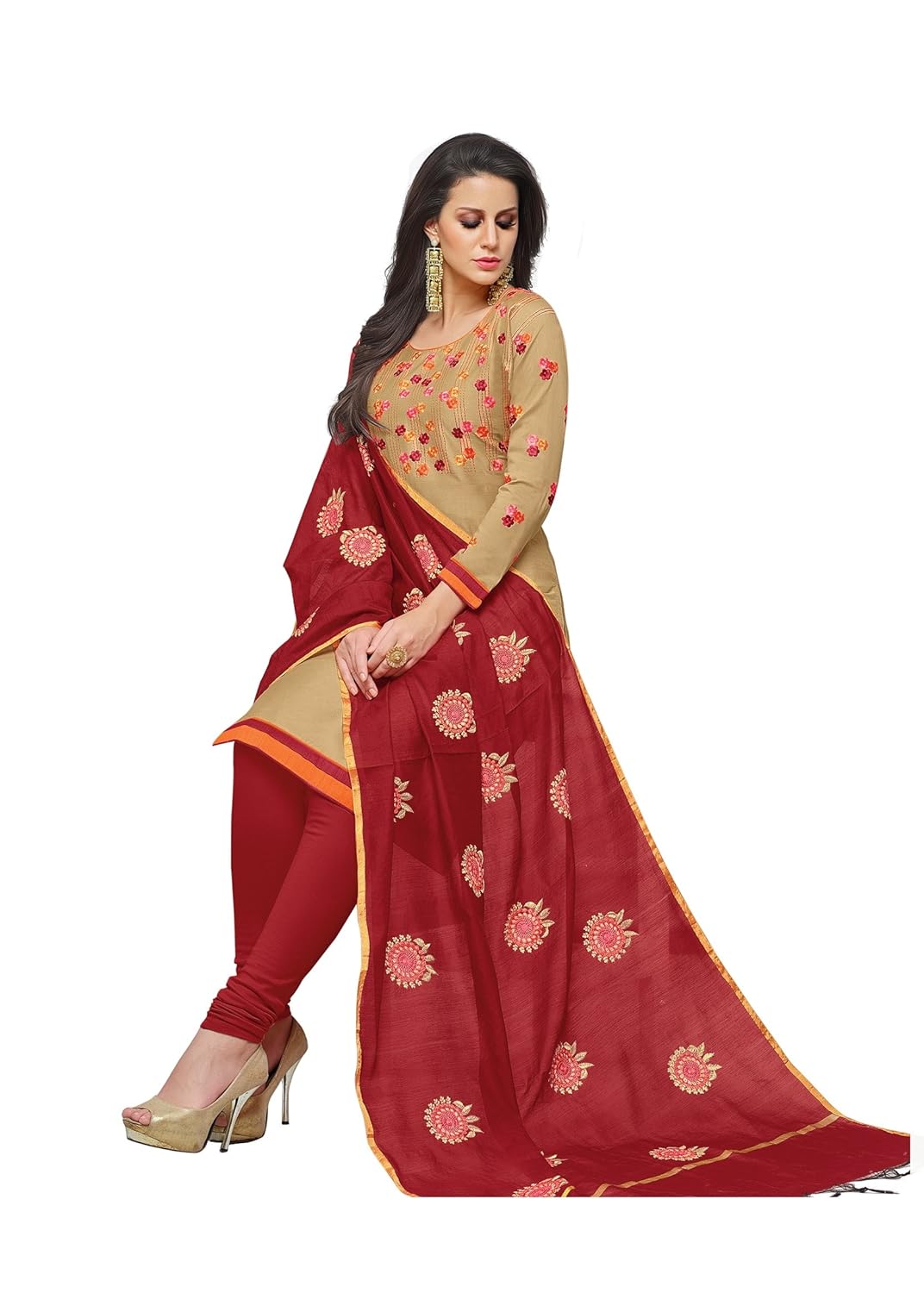 oomph! women's unstitched cotton blend salwar suit dupatta material - tortilla brown