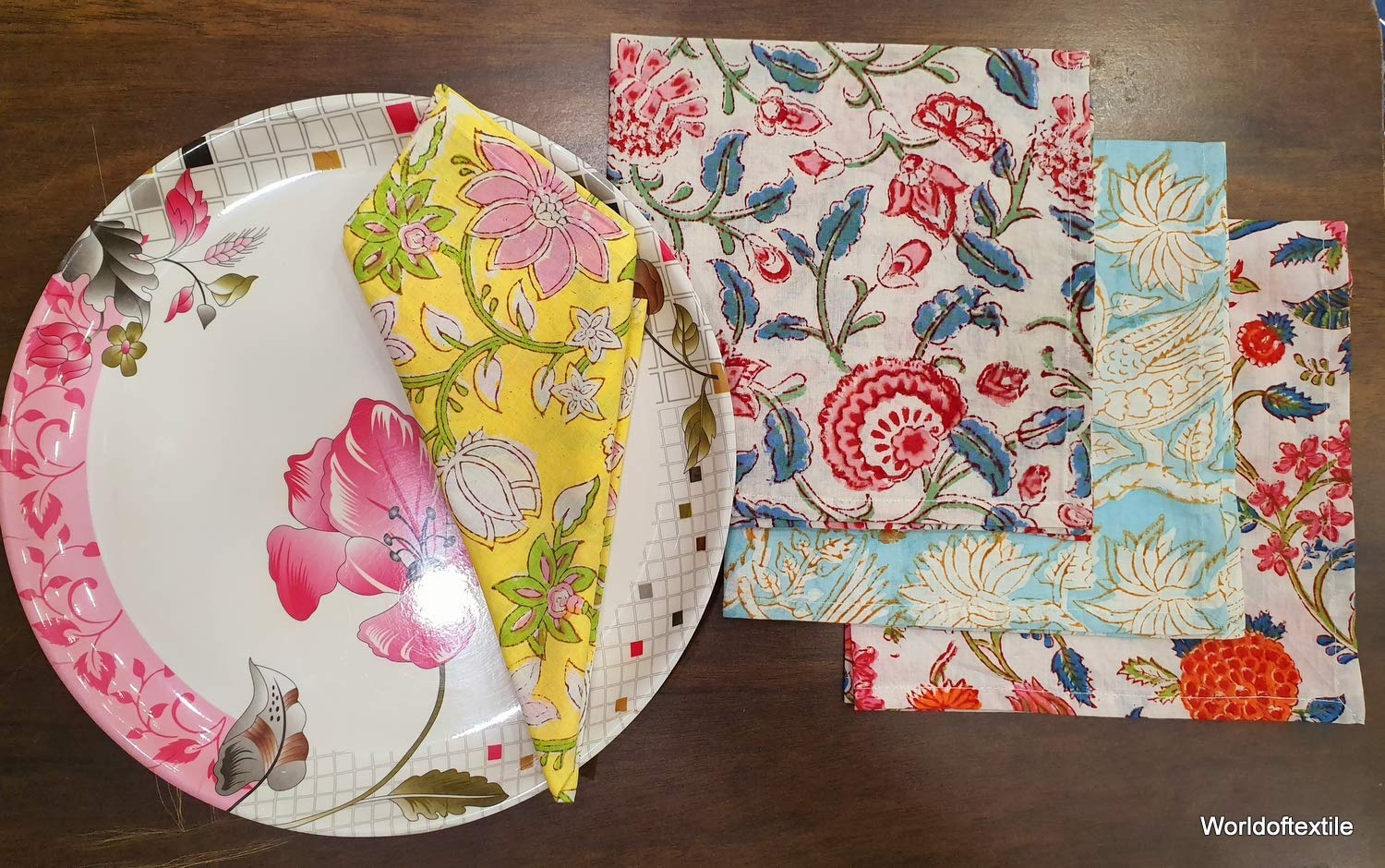 Set of Table Napkins Cotton Voile Napkins Set of 6 Cloth Napkins Bright