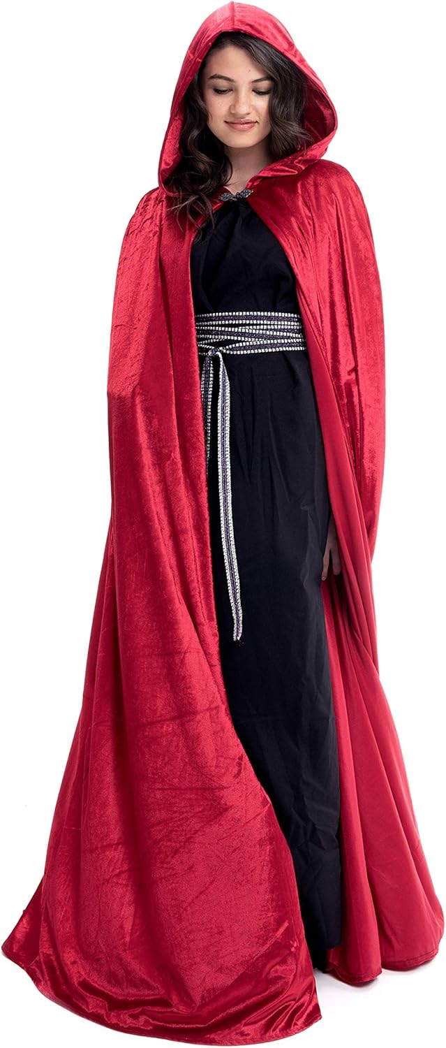 Little Adventures Deluxe Velvet Adult Cloak Cape with Lined Hood (Red),One Size: Clothing