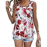 Womens Tank Tops Summer Sleeveless Blouse Crewneck Casual Loose Fit Tunic Shirt