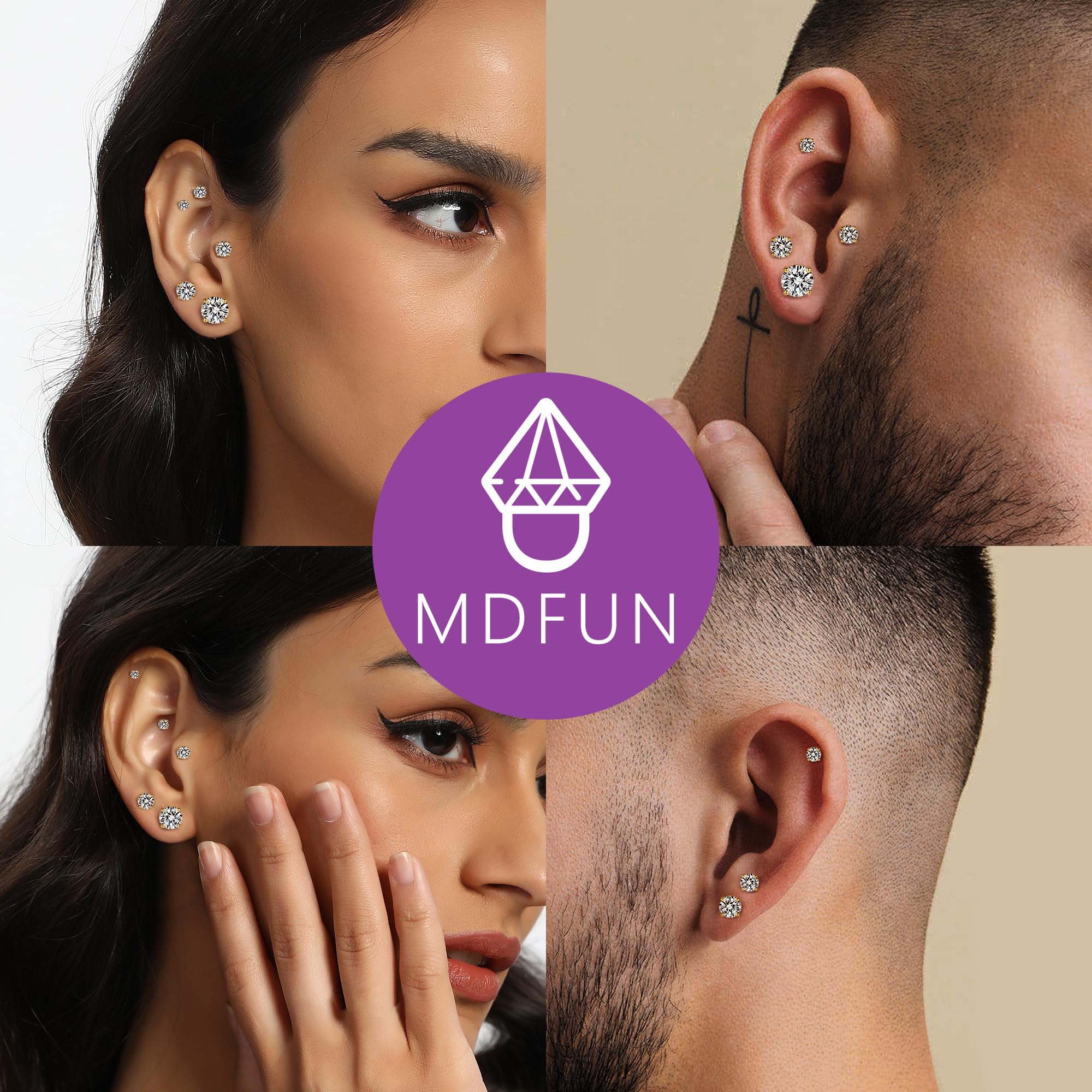 6 Pairs 14K Yellow Gold Plated Round Cut Clear Cubic Zirconia Stud Earring Pack