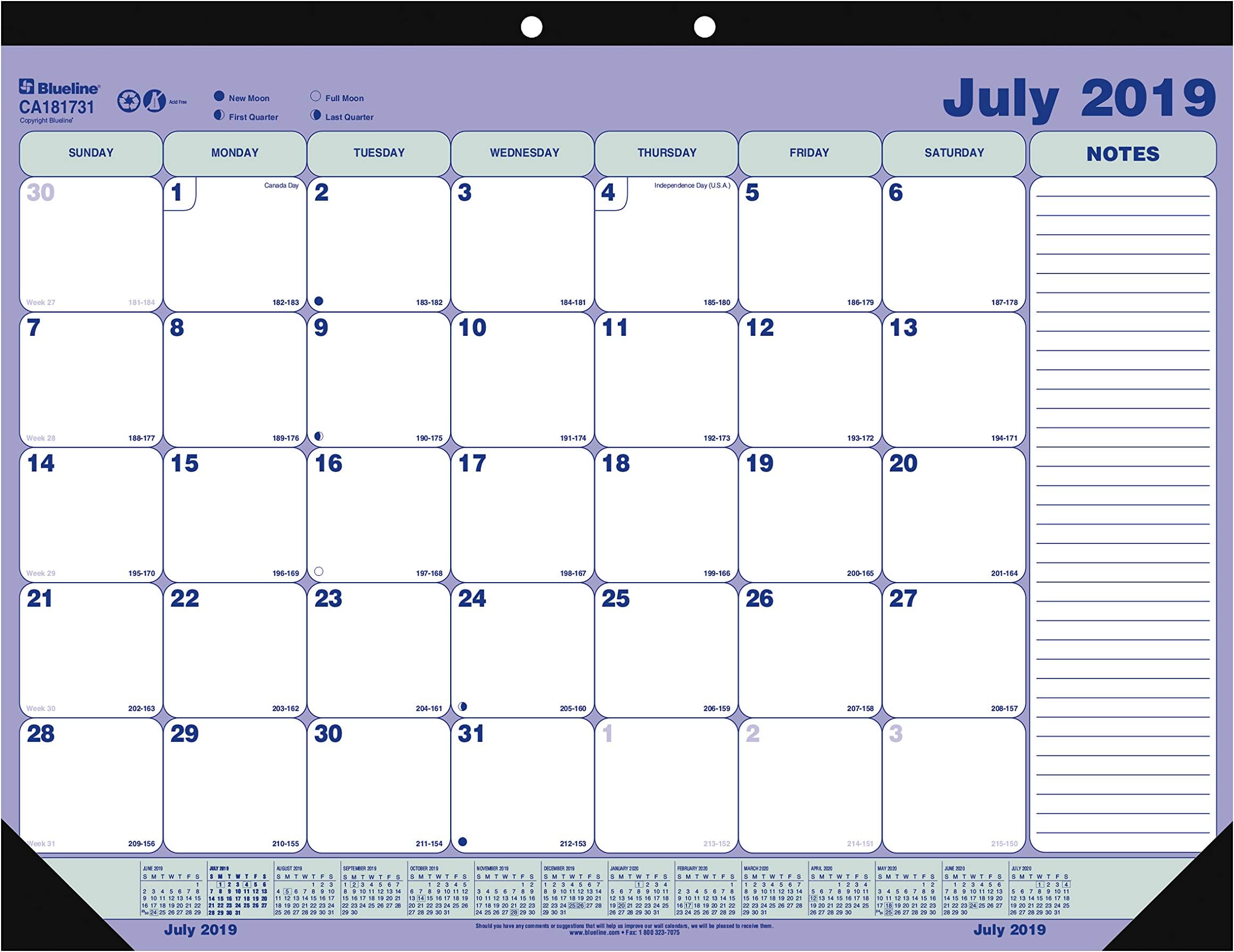 Blueline Monthly Academic Desk Pad, 13-Month, July 2019 to July 2020, 21.25 x 16 Inches (CA181731-20)