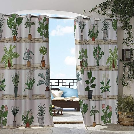 Amazon Co Jp Linhomedecor ガーデン 防水カーテン ゼラニウム 植物 庭 花 畑 手描き 葉 ガーデニング 観葉植物 白 黒 グレー ポーチグロメット プライバシーカーテン 96w X 108l ホーム キッチン