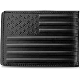 MUXILING Full Grain Leather Bifold Wallets, RFID-Blocking, Western Wallets with 12 Slots (Black, US Flag), Men's Gift