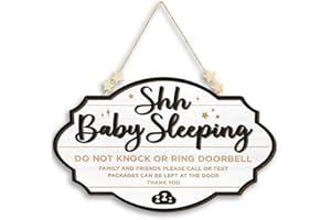 Woodamore Shhh Baby Sleeping Sign for Front Door - Please Do Not Knock Or Ring Doorbell Sign, Baby Sleeping Door Sign, No Knocking Door Sign, No Soliciting Do Not Knock Sign