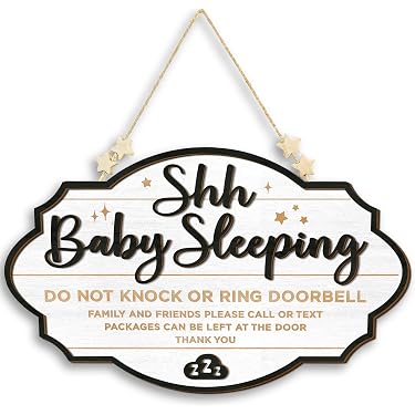 Baby Sleeping Sign - 'Shhh' Do Not Disturb Door Hanging, Wooden Decorative Sign For Nursery Or Front Door - View #4