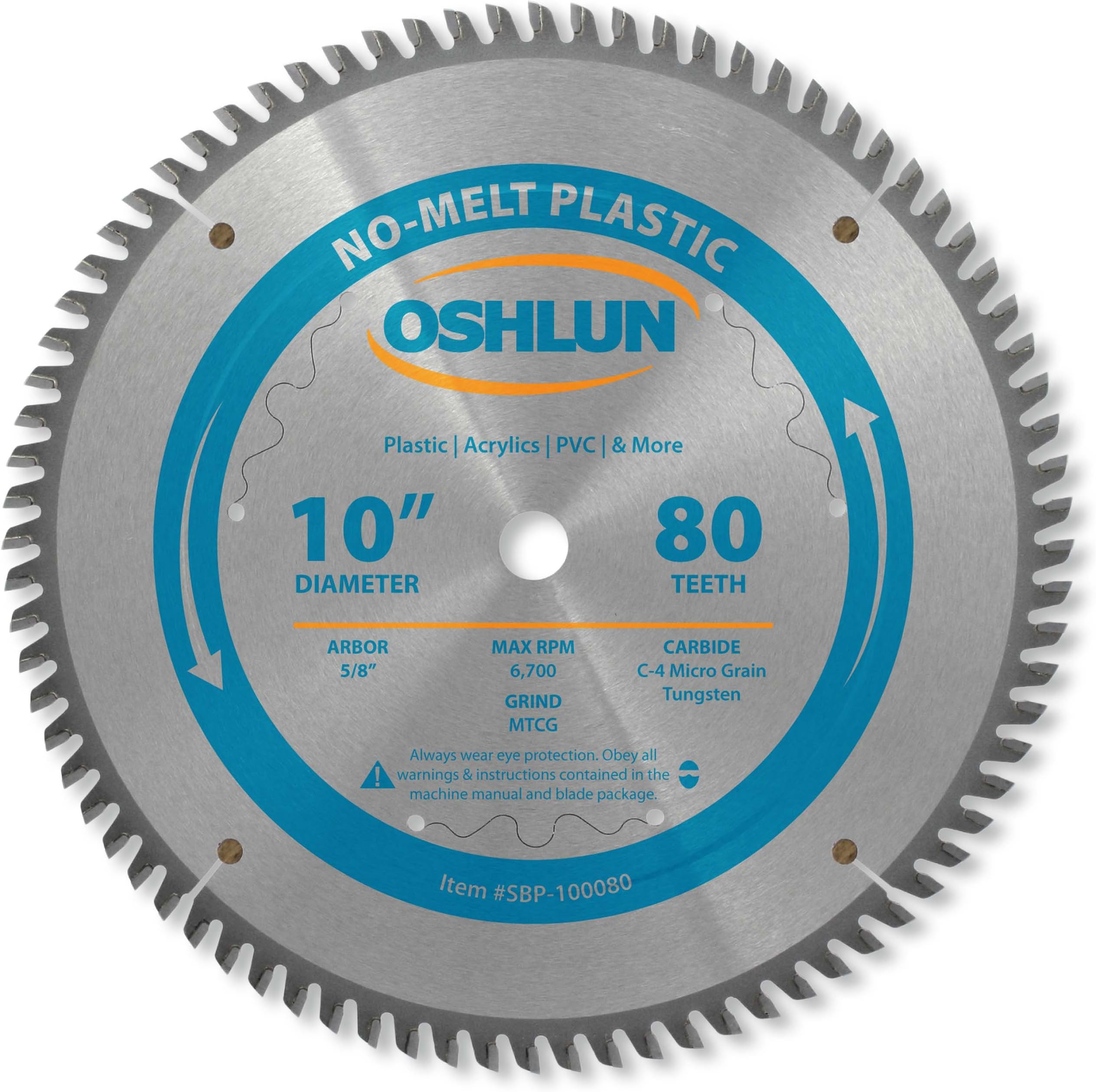 Oshlun SBP-100080 10-Inch 80 Tooth MTCG Saw Blade with 5/8-Inch Arbor for Plastics