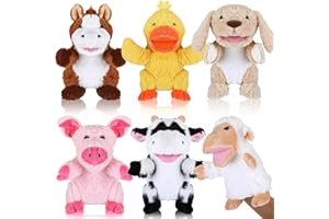 Liliful 6 Pieces Animal Hand Puppets Kids Hand Puppets with Working Mouth Animal Toddler Plush Toy for Show Theater Birthday Easter Basket Stuffers (Farm,9.84 inches/ 25 cm)