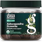 Gaia Herbs Organic Ashwagandha Gummies - Stress Support* - Made with Cinnamon & Ginger - Gluten Free & Vegan - 81 Count (27 Servings)