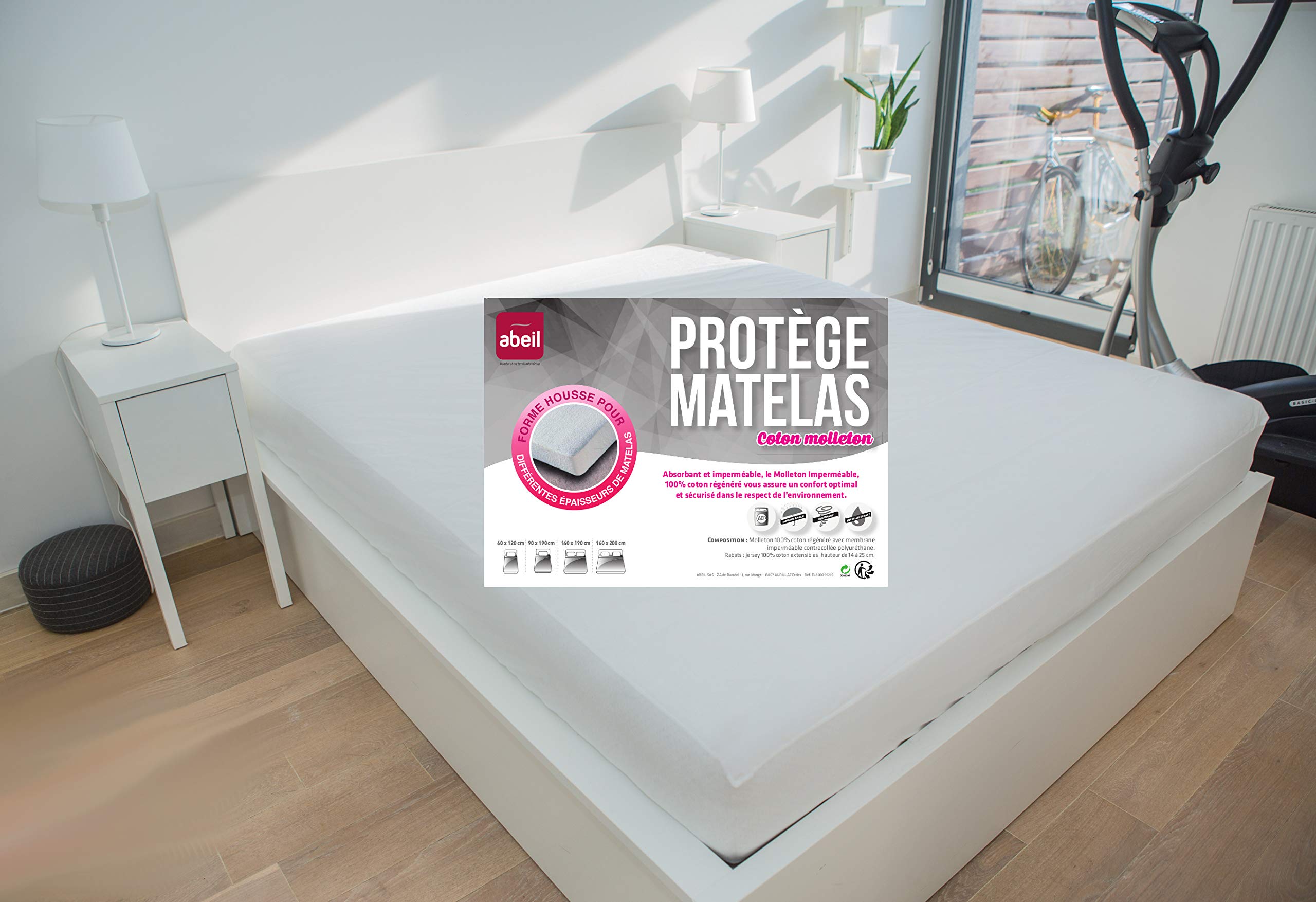 Abeil Polyurethane 100% Cotton Waterproof Mattress Protector, Cotton, white, 160 x 200 cm
