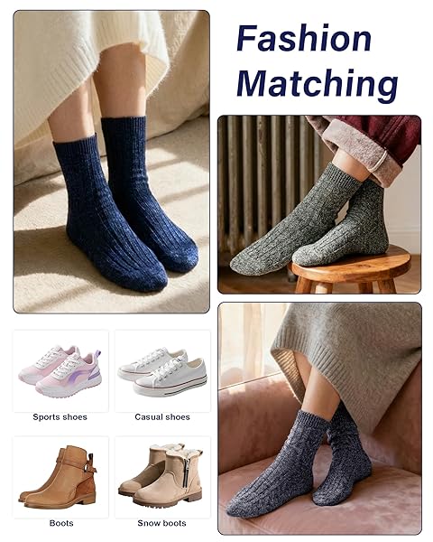 LORITTA WOOL SOCKS FOR WOMEN WARM WINTER SOCKS KNIT CREW CALF HIKING BOOT SOCK STOCKING STUFFERS GIFTS,COLOR SOLID STYLE