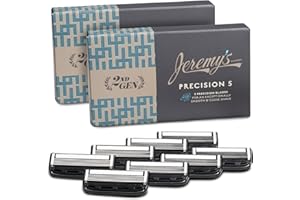 Jeremy's Razors for Men - Precision 5 Razor Blade Refills - 8 Cartridges (Fits All 2nd Gen Jeremy's Handles) - Precision Trimmer, Stainless Steel Design, Lubricating Strip - Men's Shaving Blades