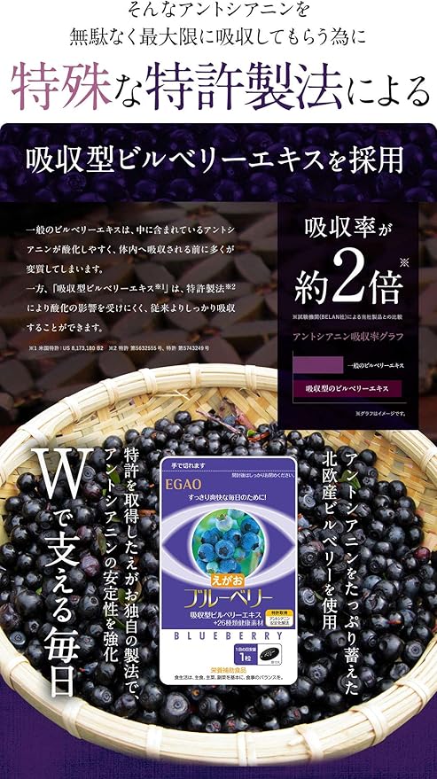 Amazon えがお の ブルーベリー 1袋 1袋 31粒入り 約1ヵ月分 栄養補助食品 えがお ブルーベリー ビルベリー