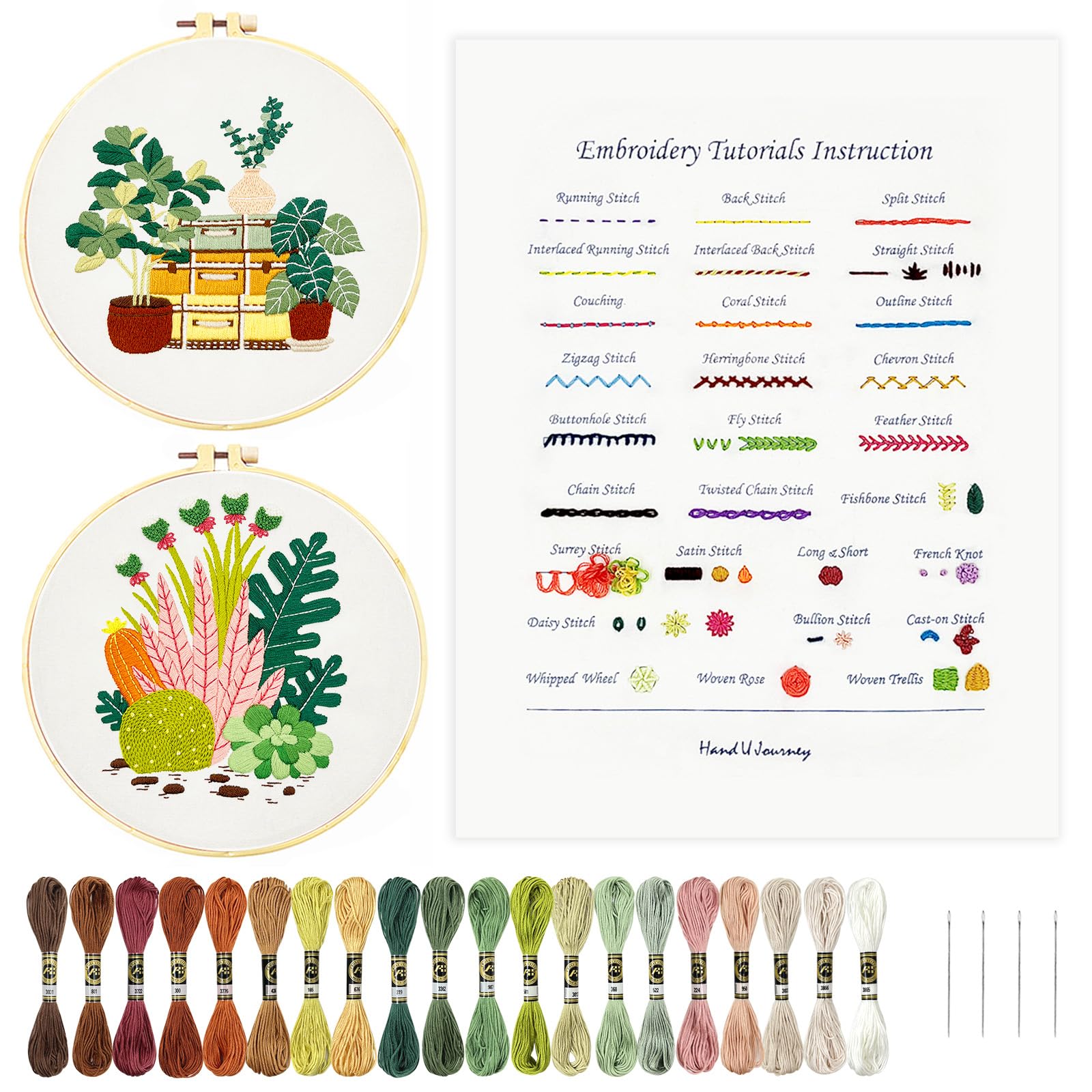 HAND U JOURNEY Get Started with Embroidery Basic Stitch Kit for Beginners with 28 Different Stitches and 2 Plant & Home Themes - Perfect for Craft Lovers! — image 1