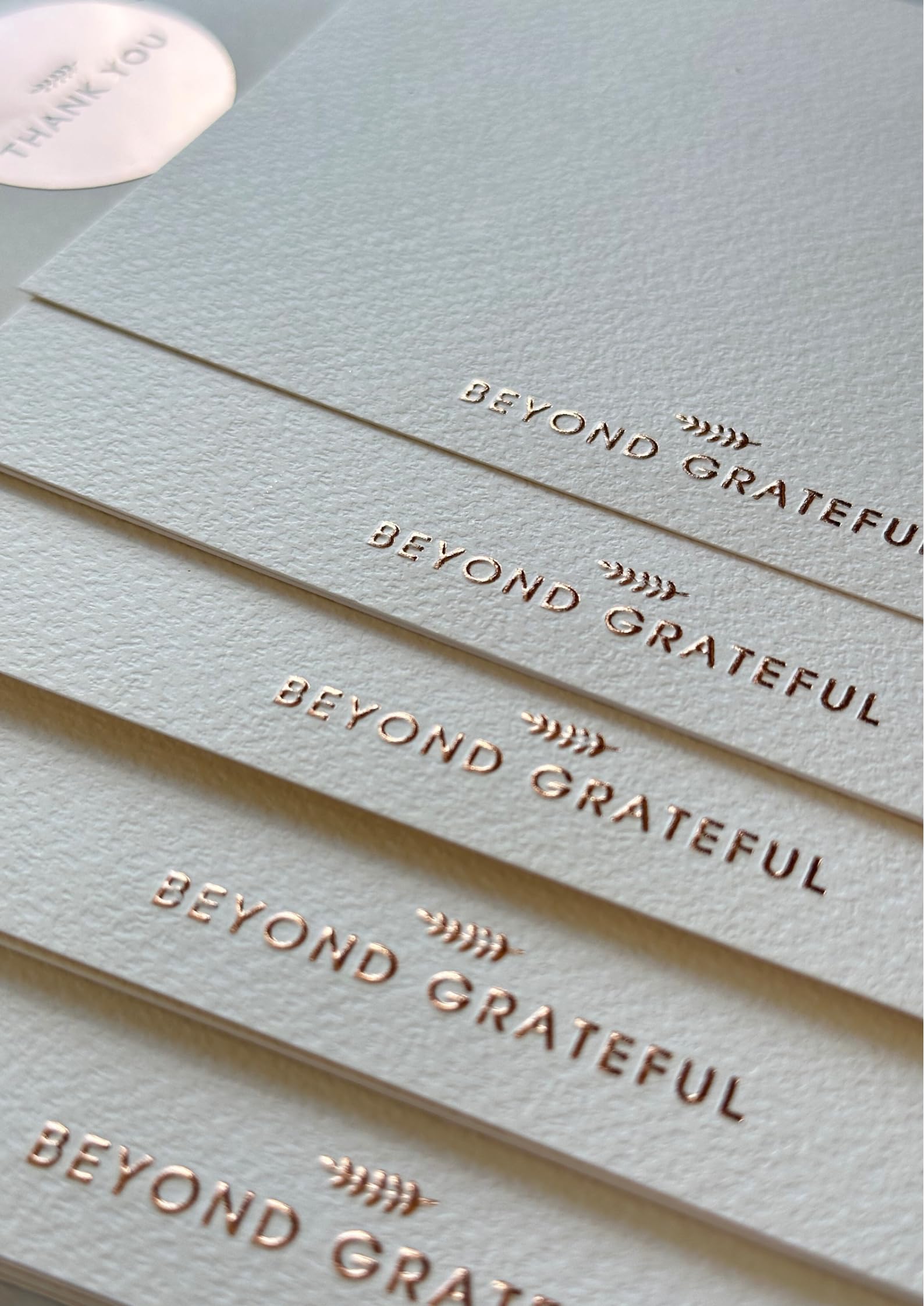 RUN2PRINT (36 Pack) Beyond Grateful Thank You Cards With Envelopes & Gift of 36 Foiled Stickers - Elegant Ivory Emboss Rose Gold Foil Pressed Blank Notes Wedding All Occasion Cards (Ivory)