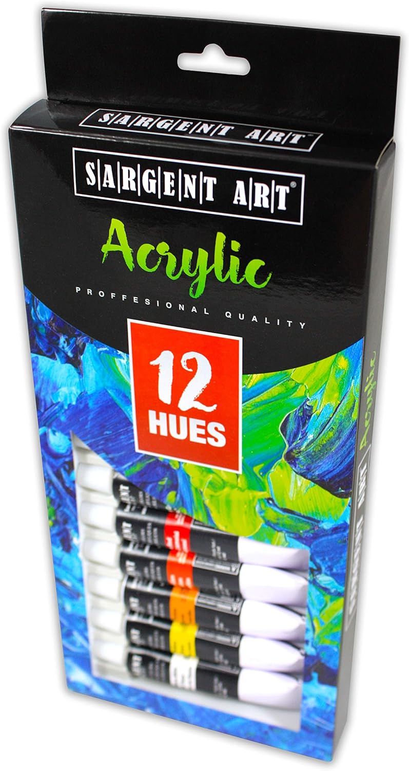 Sargent Art 23-0501, Acrylic Tube Paint, 12ml, 12 Colors, Use with Canvas, Wood, Craft Projects, Perfect for Beginning Artists to Students and Professionals