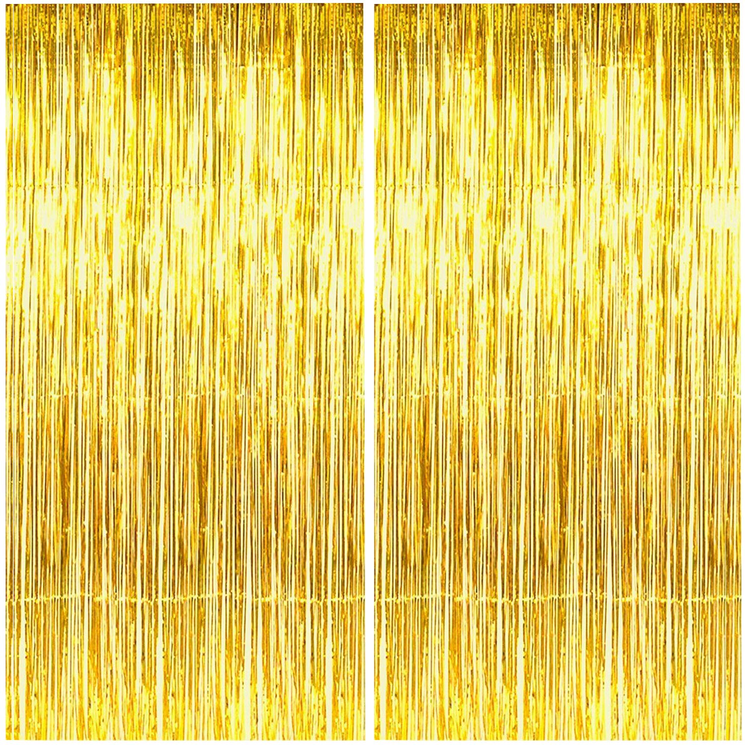 2 Pack Foil Fringe Curtain,Gold Tinsel Metallic Curtains Photo Backdrop for Wedding Engagement Bridal Shower Birthday Bachelorette Party Stage Decor(3.28 ft x 6.56 ft)