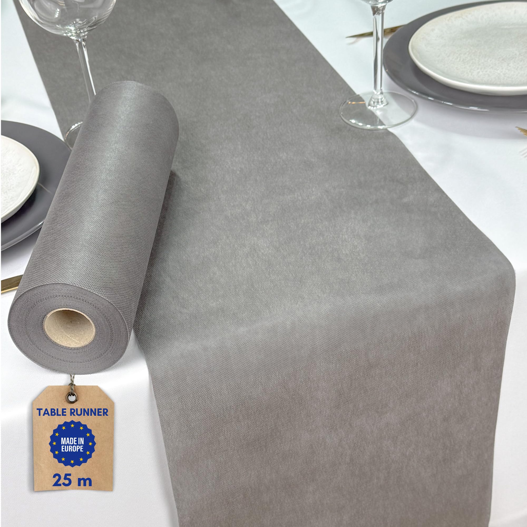 NATUARTE, Table Runner Grey, Felt Roll of 25 meters x 30 centimeters, Non Woven Table Decoration, Wedding Decoration Fabric Baptisms Communions Birthdays, Table Skirt, Grey Color — image 1