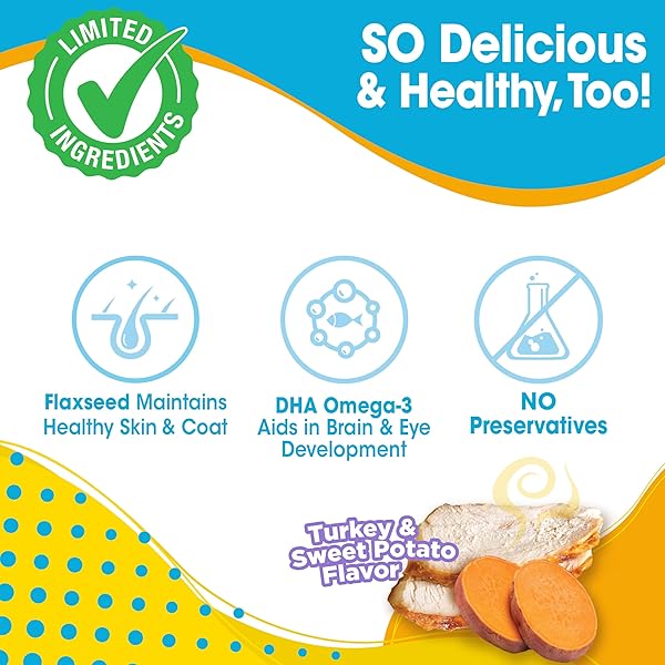 NYLABONE NUBZ NATURAL DOG CHEW TREATS FOR PUPPIES, LONG LASTING DOG BONES MADE IN USA, PUPPY TRAINING TREATS, TURKEY & SWEET POTATO FLAVOR, FOR PUPPIES UP TO 25 LBS. (8 COUNT)