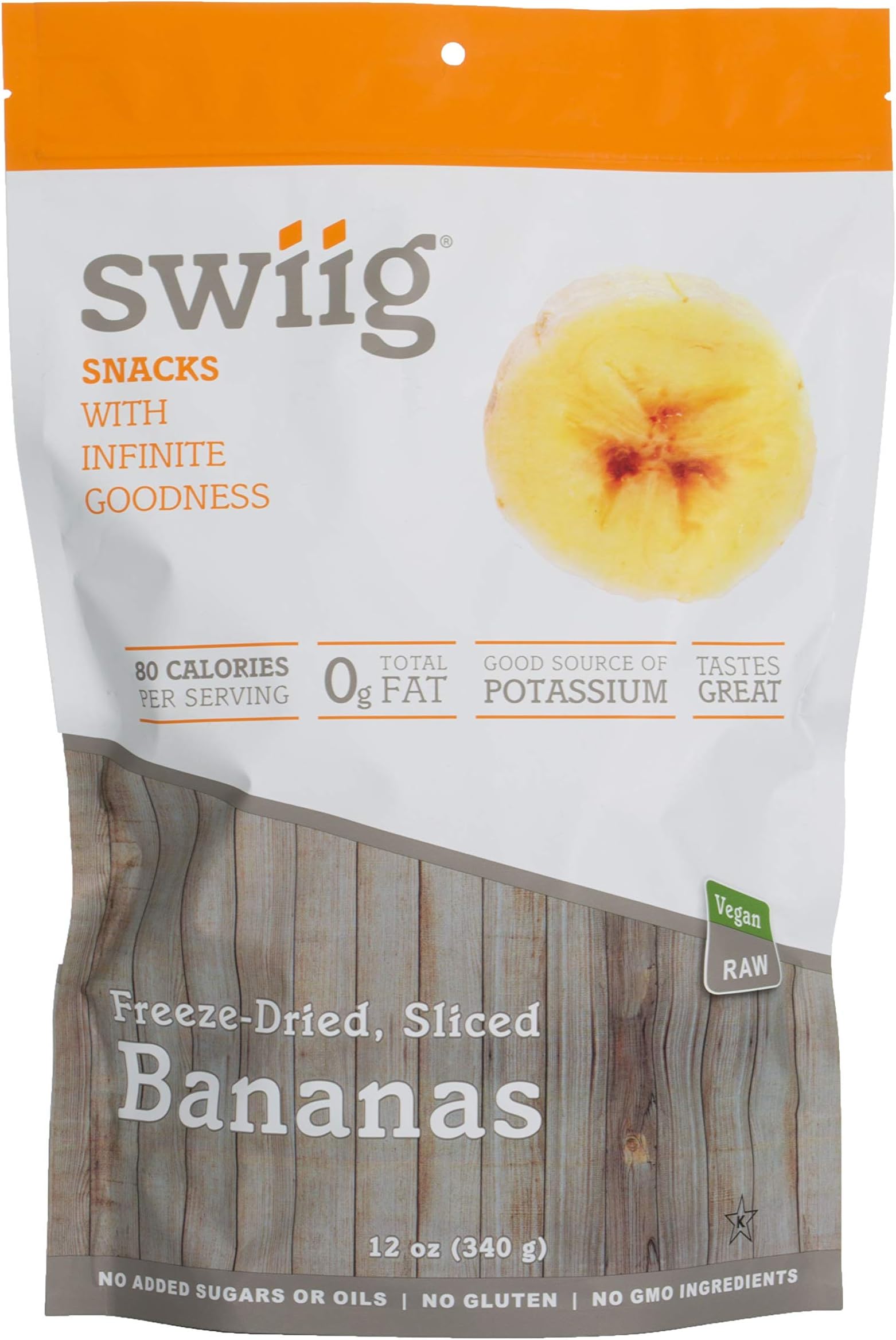 swiig Freeze-Dried Bananas, Raw, Vegan, Potassium-Rich, No Added Sugars or Oils, Gluten-Free, Non-GMO, 12oz โ Crunchy Fruit Snack for Smoothies, Yogurt & Baking