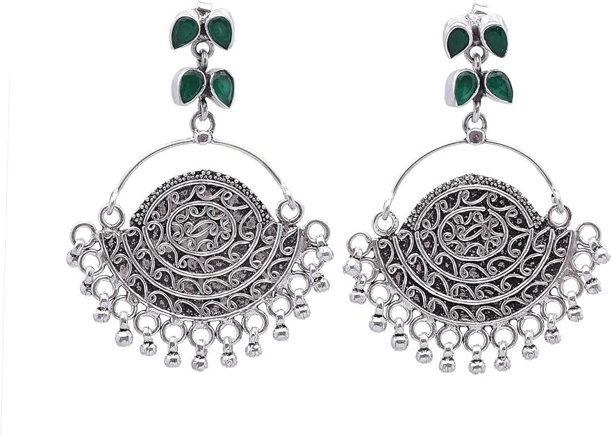 Jewels Of Jaipur Women's Traditional Silver Plated Green