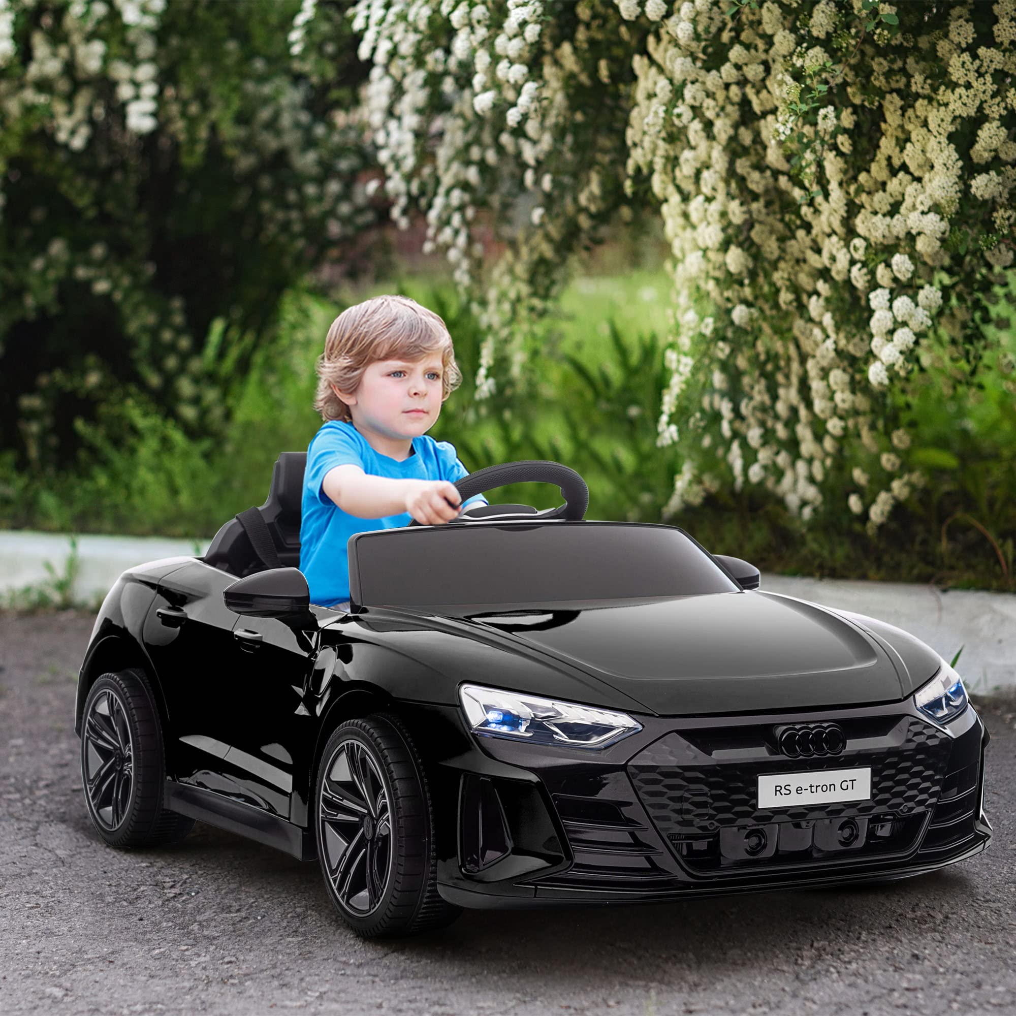 Aosom Electric Car for Kids, 12V Licensed Audi RS E-tron GT 3.1 MPH Kids Ride on Car, Ride-on Toy with Remote Control, 4 Suspension Wheels, Horn, Music, Lights, for Boys and Girls, Black