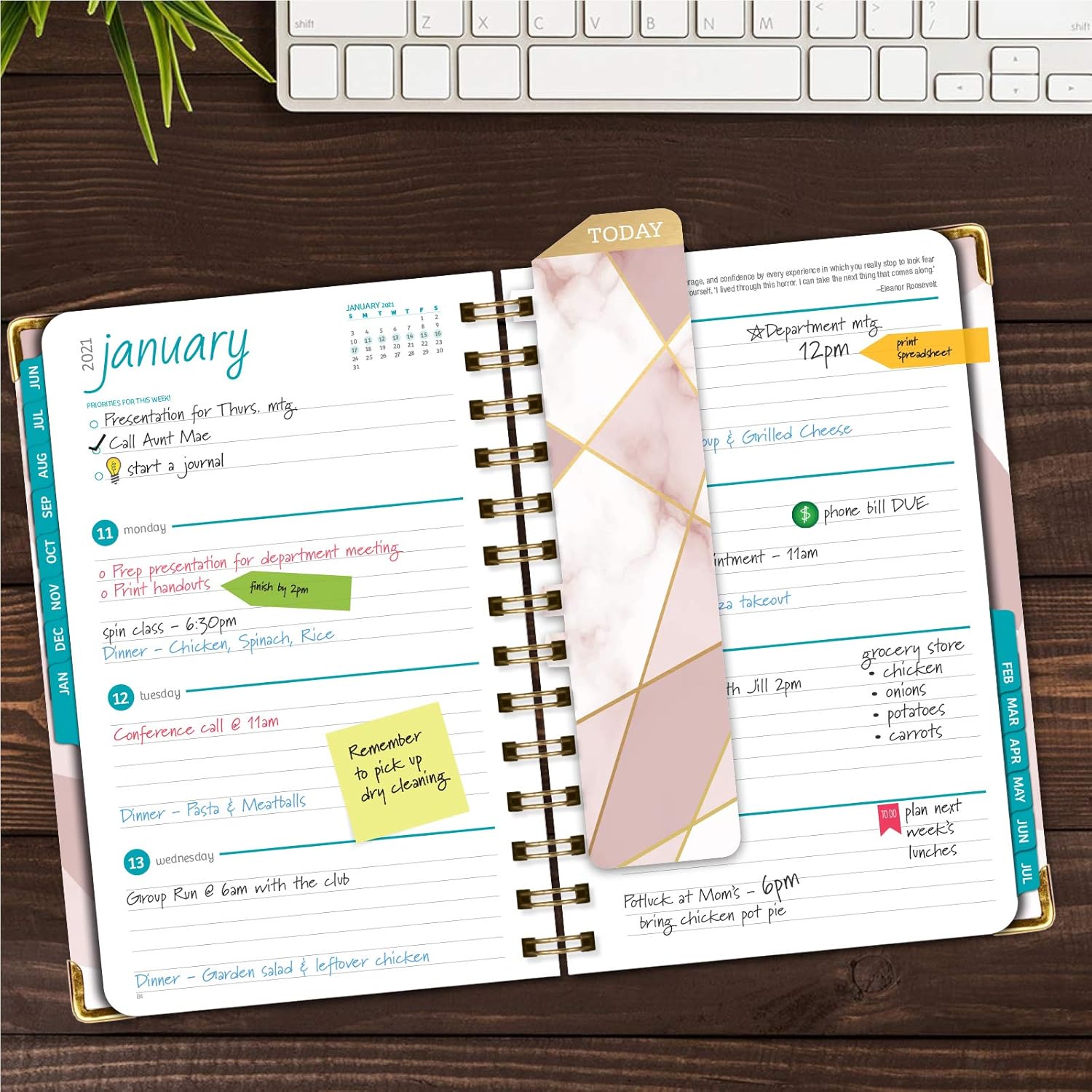 HARDCOVER Academic Year 2020-2021 Planner: (June 2020 Through July 2021) 5.5"x8" Daily Weekly Monthly Planner Yearly Agenda. Bonus Bookmark, Pocket Folder and Sticky Note Set (New Pink Triangles) : Office Products