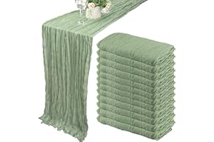 FIVENL 12 Pack 10Ft Cheesecloth Table Runner 35x120 Inch Boho Gauze Table Runner Cheese Cloth Long Romantic Table Runners for Wedding Bridal Shower Birthday Party Table Decor (Dusty Sage Green)