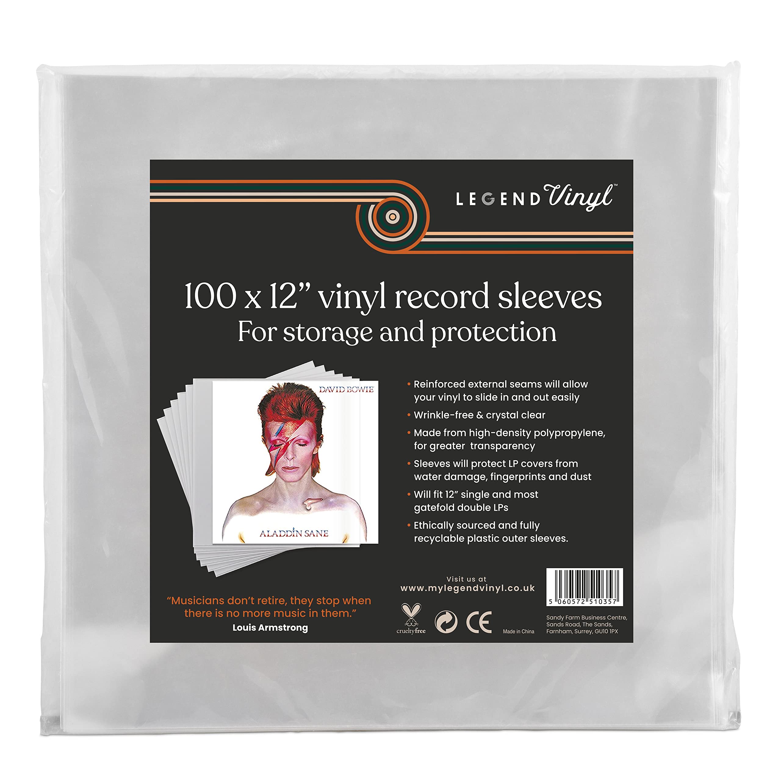 Legend Vinyl Pack of 100-12” Outer Vinyl Sleeves - Crystal Clear Wrinkle-Free and Durable Record Sleeves - Stops Fading - Fits Most Gatefolds and Double LPs