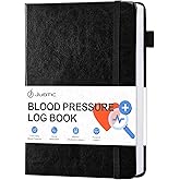 JUBTIC Blood Pressure Log Book: Daily/Weekly Health Journal – Track BP, Pulse, Medications & Symptoms – Hypertension Management Planner for Seniors & Adults – Compact 5.6"x8.5" (140 Pages)-Black