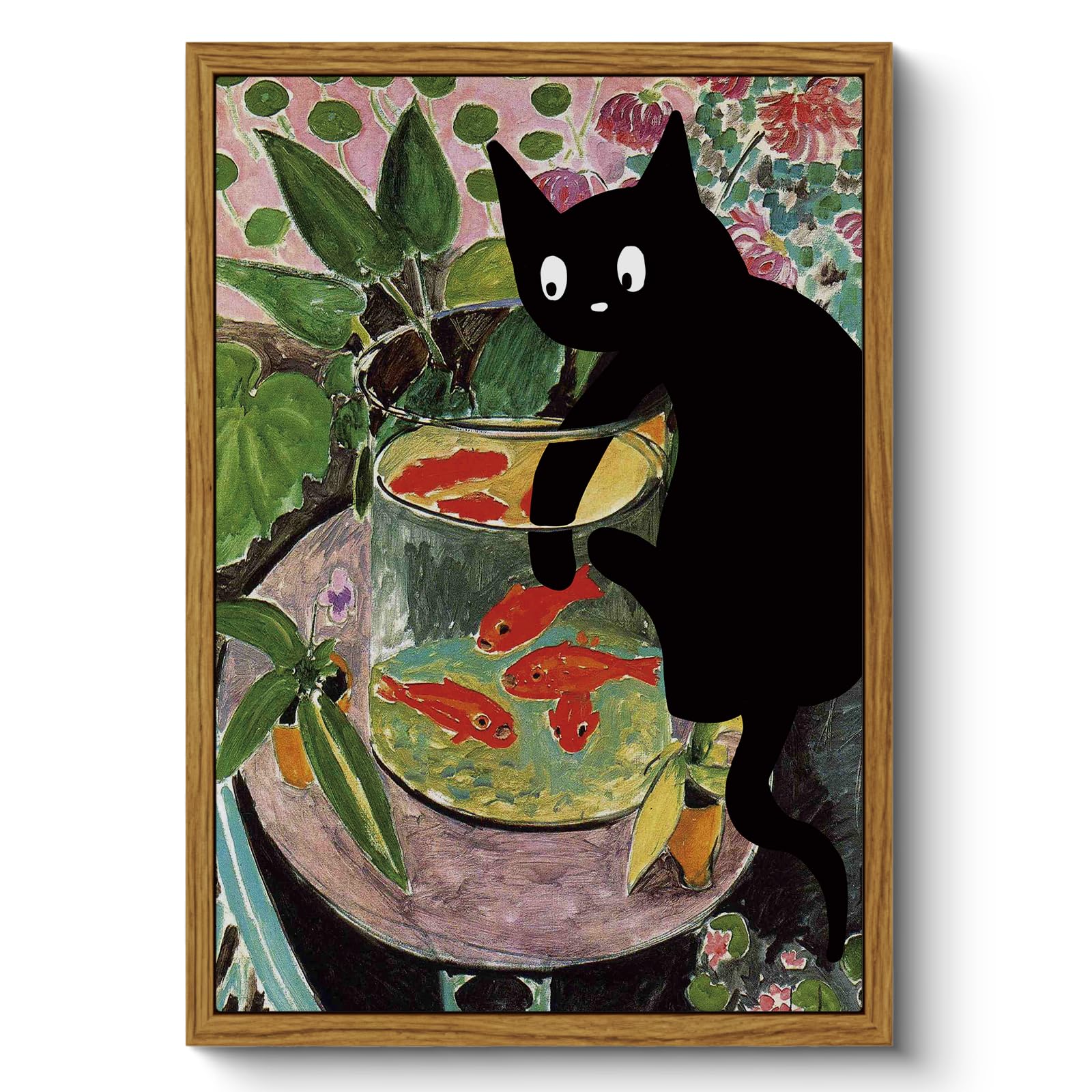 ARPEOTCY Framed Wall Art for Living Room, Vintage Black Cat Canvas Wall Art Bedroom Animals Kitchen Wall Decor Gifts for Mom, Aesthetic Wall Decor for Bedroom Office, Size A4 (21x29 cm)