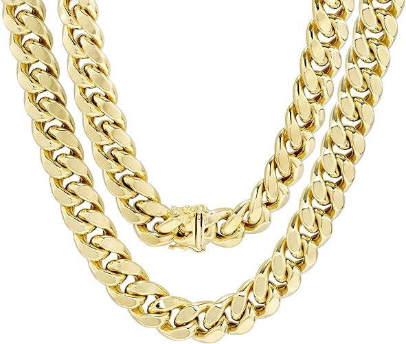 Amazon Nuragold 14kイエローゴールド 12 5mm マイアミキューバリンクチェーンネックレス メンズ 厚手ジュエリーボックスクラスプ 24インチ 26インチ 28インチ 30インチ イエロー ネックレス 通販